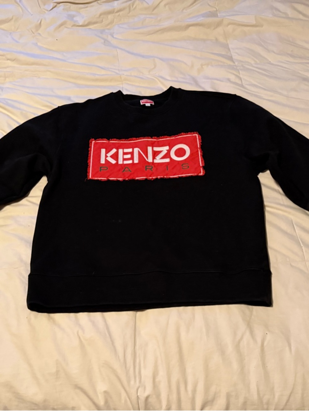 Kenzo Black Crewneck with Red Logo Patch